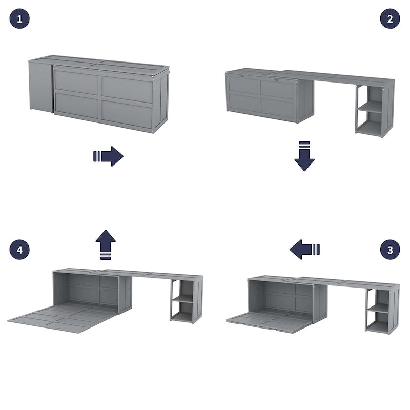 Queen Wooden Murphy Bed with Rotating Desk, Foldable Cabinet