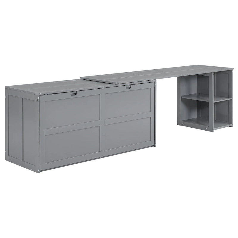 Queen Wooden Murphy Bed with Rotating Desk, Foldable Cabinet
