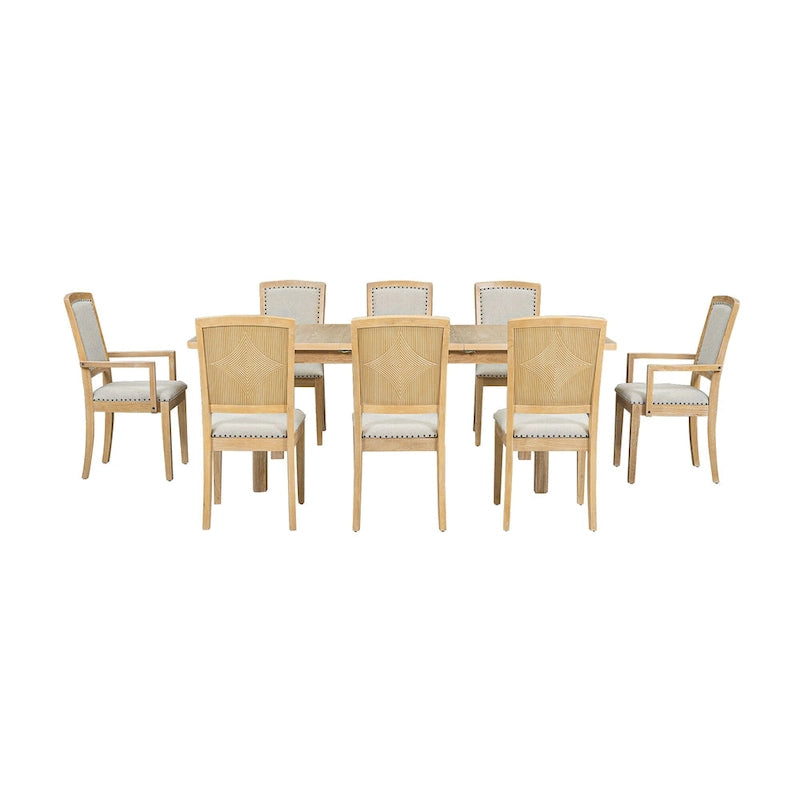 7-Piece Wooden Dining Table Set with Extendable Table, 6 Armless & 2 Armchairs