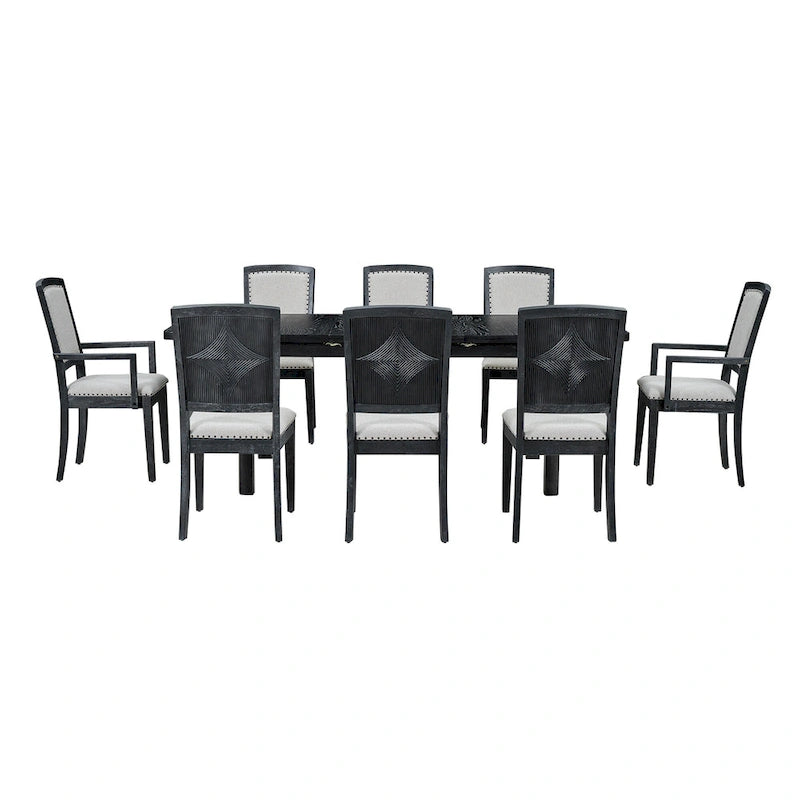 7-Piece Wooden Dining Table Set with Extendable Table, 6 Armless & 2 Armchairs