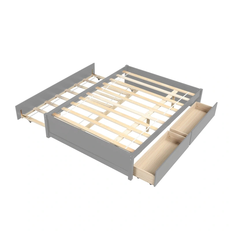 Full Solid Wood Platform Bed with Twin Trundle