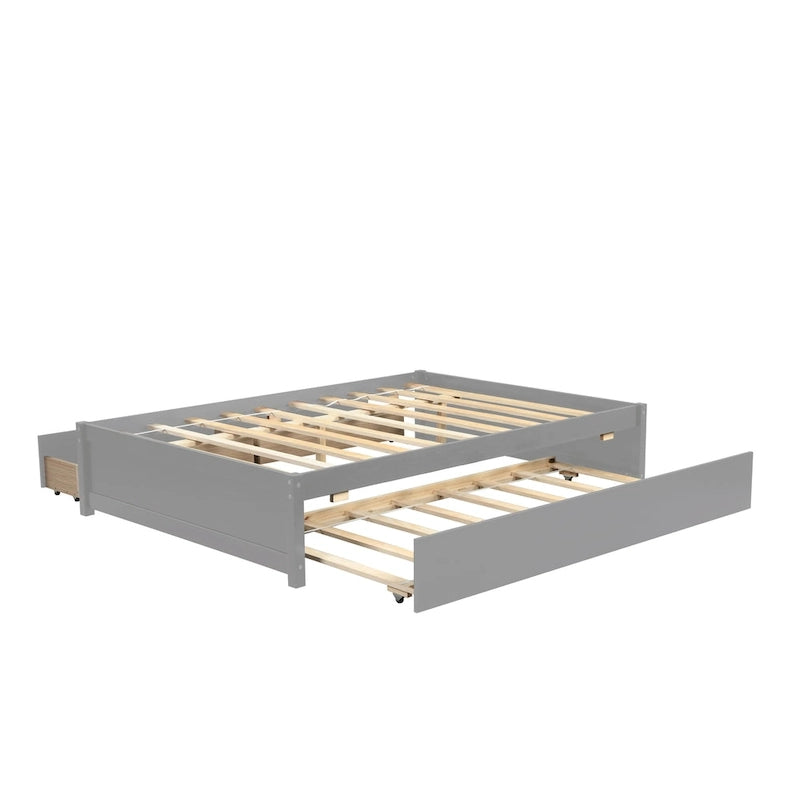 Full Solid Wood Platform Bed with Twin Trundle