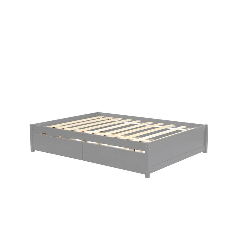 Full Solid Wood Platform Bed with Twin Trundle