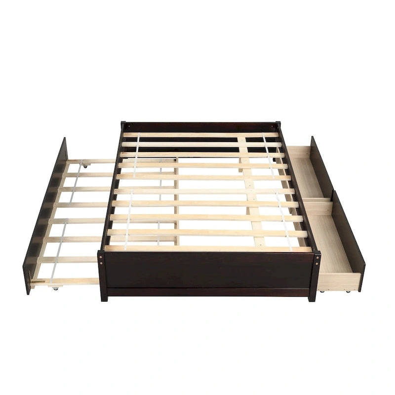 Full Solid Wood Platform Bed with Twin Trundle