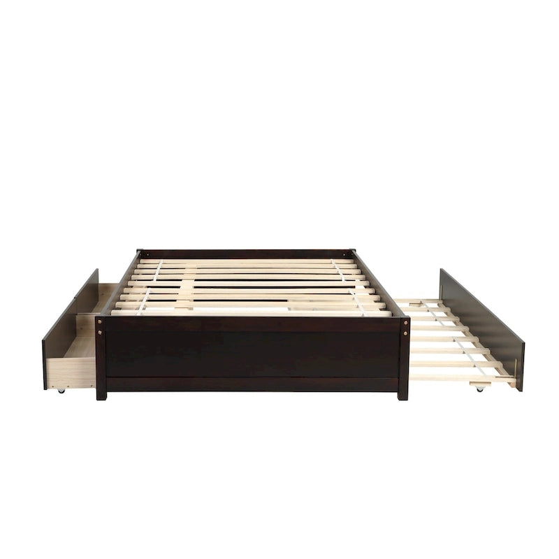 Full Solid Wood Platform Bed with Twin Trundle