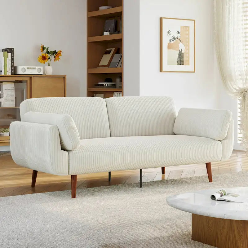 73 W Upholstered Corduroy Convertible Sleeper Sofa Bed with Pillows