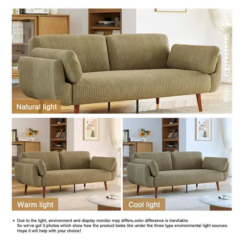73 W Upholstered Corduroy Convertible Sleeper Sofa Bed with Pillows