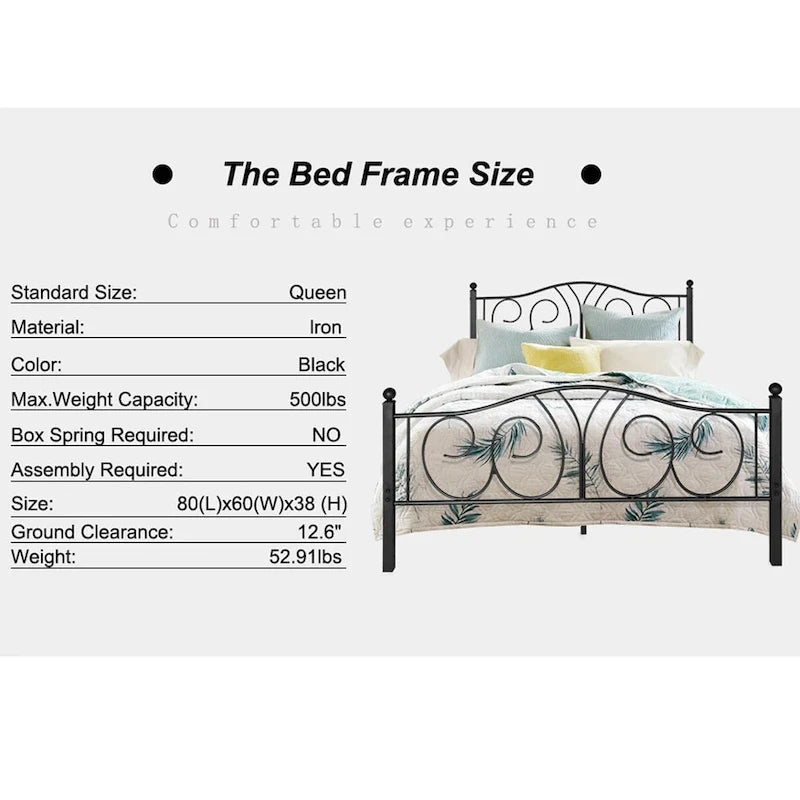 VECELO Platform Bed Frame with Scroll Headboard, Twin/Full/Queen Size Beds