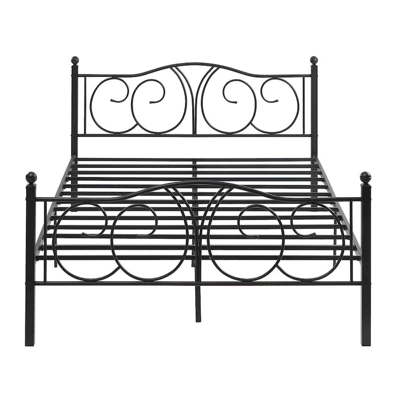 VECELO Platform Bed Frame with Scroll Headboard, Twin/Full/Queen Size Beds