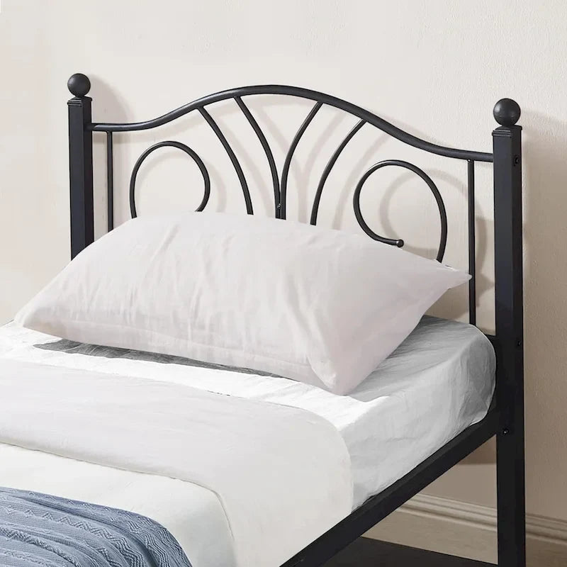 VECELO Platform Bed Frame with Scroll Headboard, Twin/Full/Queen Size Beds