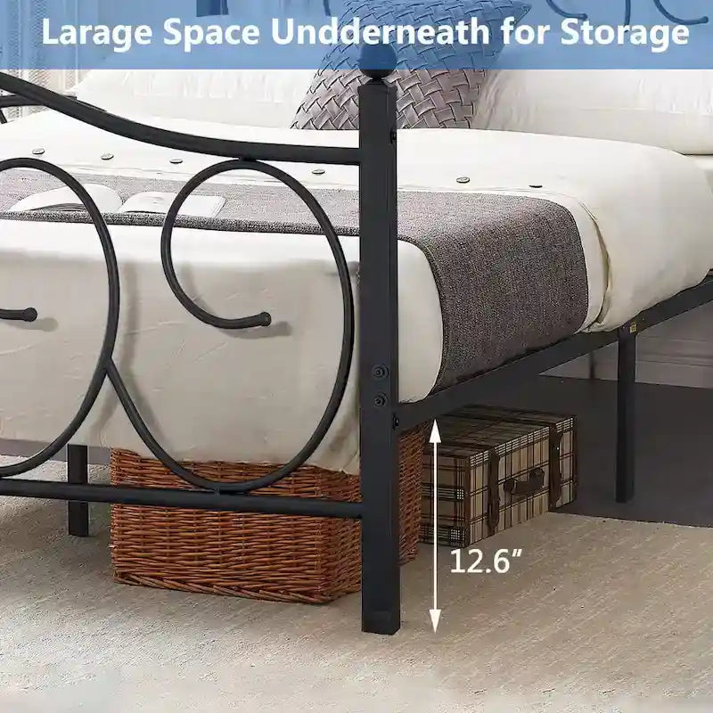 VECELO Platform Bed Frame with Scroll Headboard, Twin/Full/Queen Size Beds