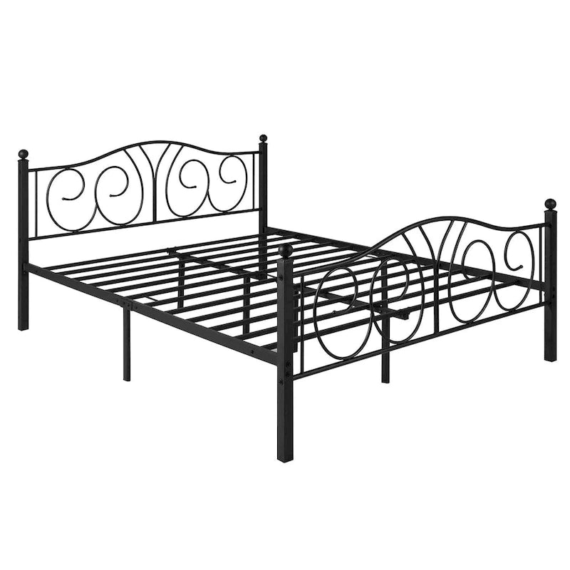 VECELO Platform Bed Frame with Scroll Headboard, Twin/Full/Queen Size Beds