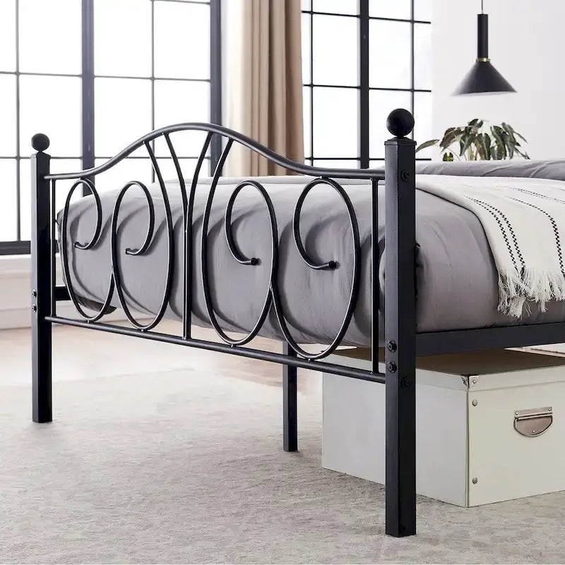 VECELO Platform Bed Frame with Scroll Headboard, Twin/Full/Queen Size Beds