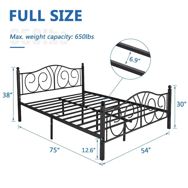 VECELO Platform Bed Frame with Scroll Headboard, Twin/Full/Queen Size Beds