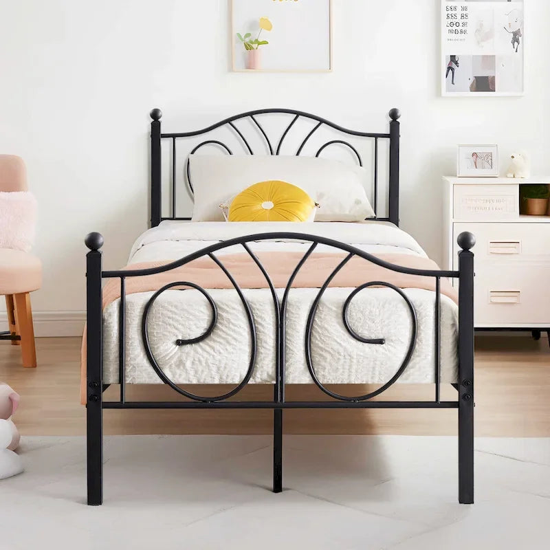 VECELO Platform Bed Frame with Scroll Headboard, Twin/Full/Queen Size Beds