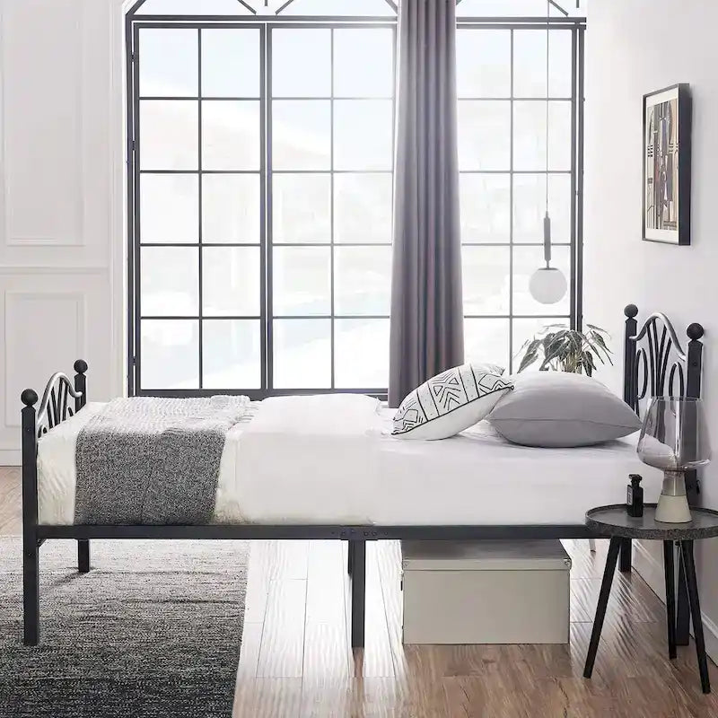 VECELO Platform Bed Frame with Scroll Headboard, Twin/Full/Queen Size Beds