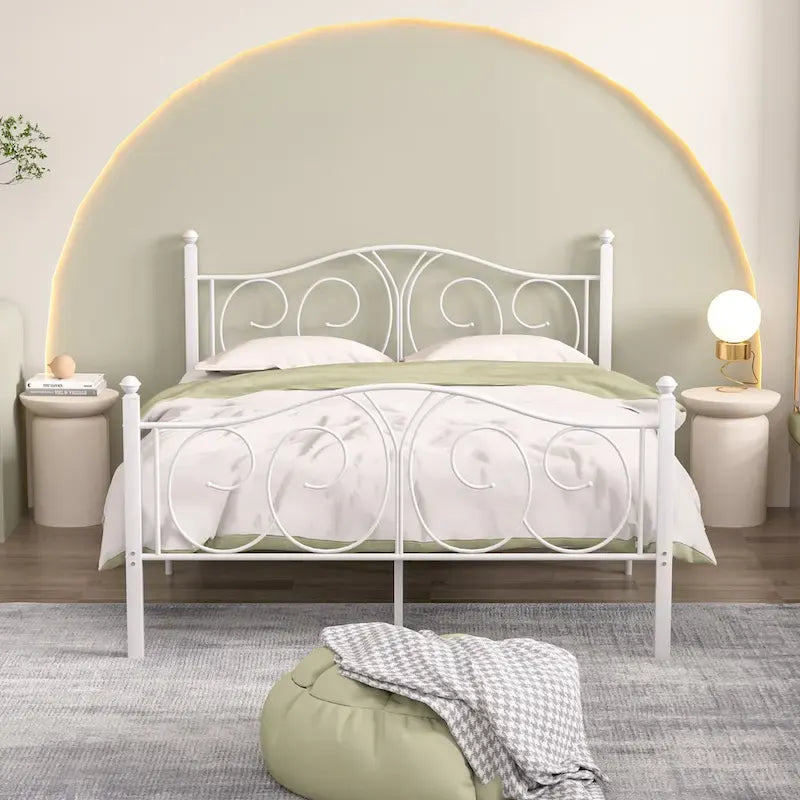 VECELO Platform Bed Frame with Scroll Headboard, Twin/Full/Queen Size Beds