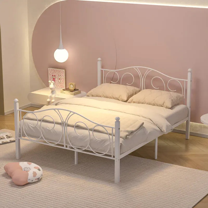 VECELO Platform Bed Frame with Scroll Headboard, Twin/Full/Queen Size Beds