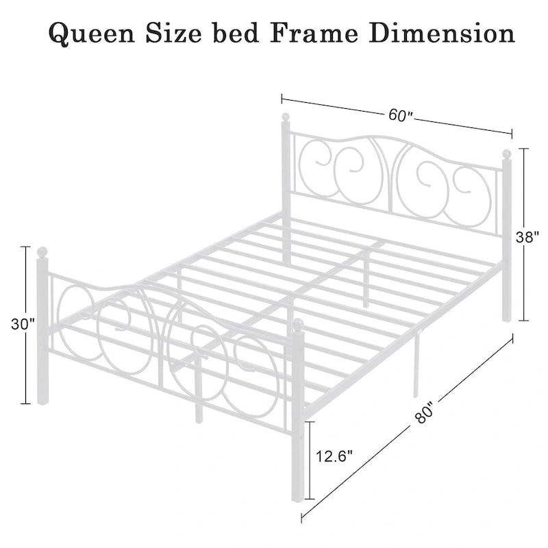 VECELO Platform Bed Frame with Scroll Headboard, Twin/Full/Queen Size Beds