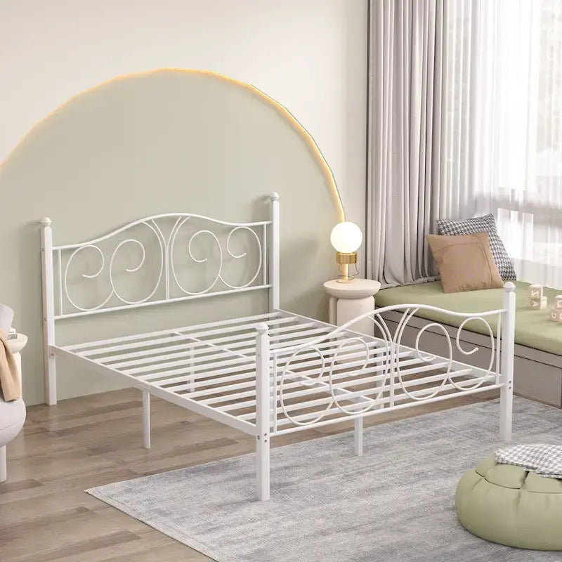 VECELO Platform Bed Frame with Scroll Headboard, Twin/Full/Queen Size Beds