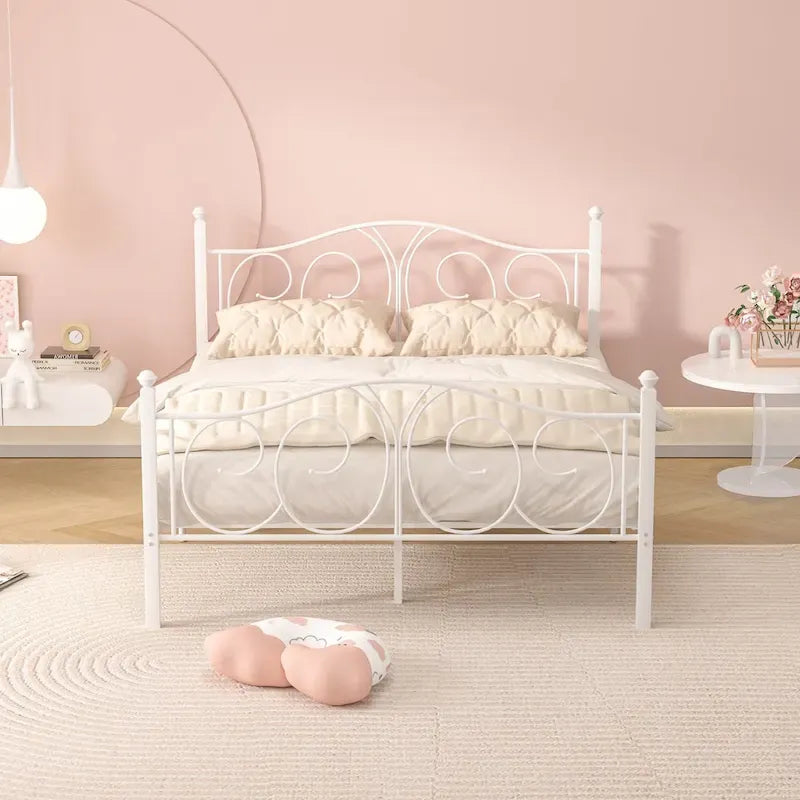 VECELO Platform Bed Frame with Scroll Headboard, Twin/Full/Queen Size Beds