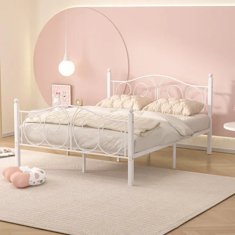 VECELO Platform Bed Frame with Scroll Headboard, Twin/Full/Queen Size Beds