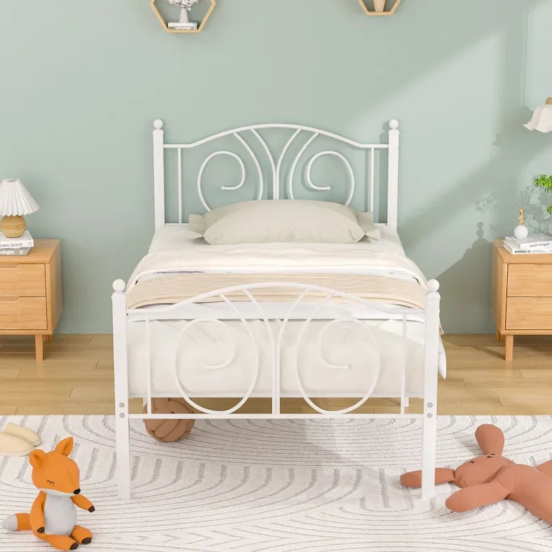 VECELO Platform Bed Frame with Scroll Headboard, Twin/Full/Queen Size Beds