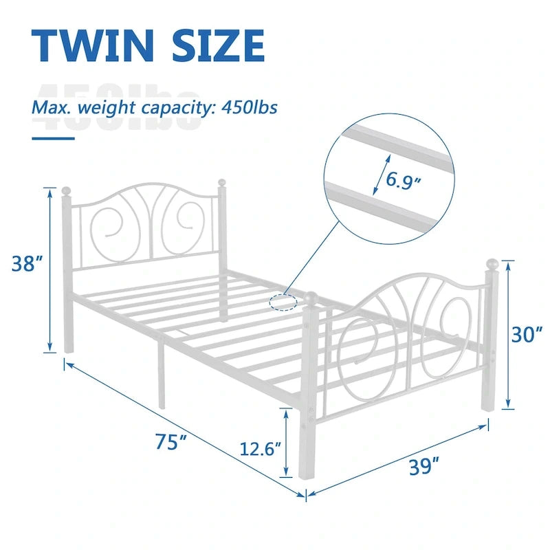 VECELO Platform Bed Frame with Scroll Headboard, Twin/Full/Queen Size Beds