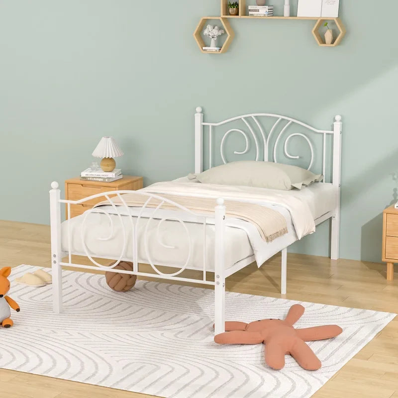 VECELO Platform Bed Frame with Scroll Headboard, Twin/Full/Queen Size Beds