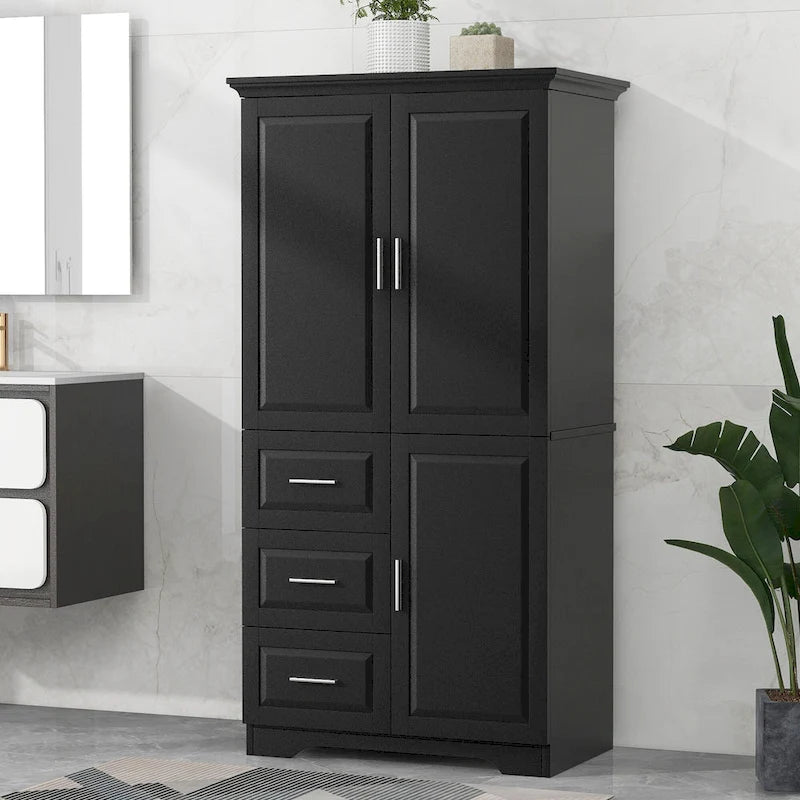 Tall and Wide Storage Cabinet with Doors for Bathroom/Office,Three Drawers - N/A