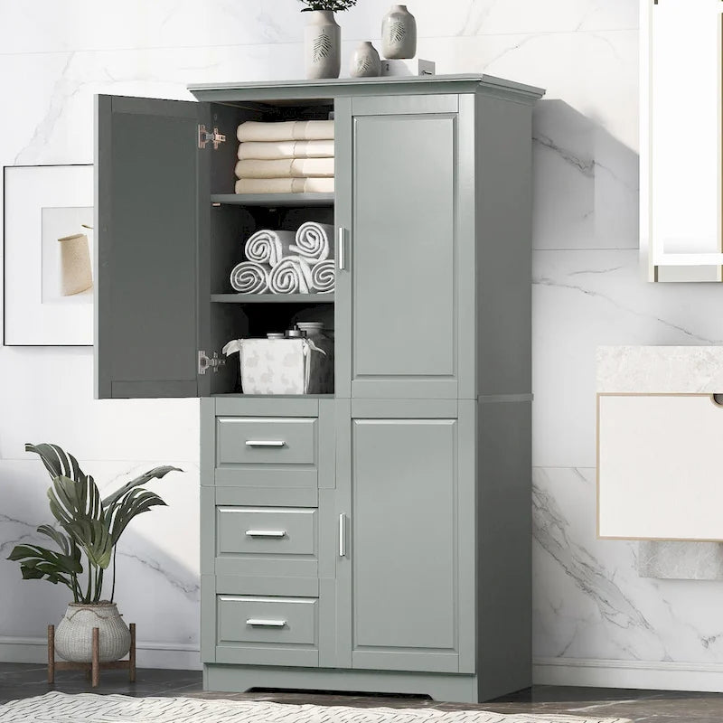 Tall and Wide Storage Cabinet with Doors for Bathroom/Office,Three Drawers - N/A