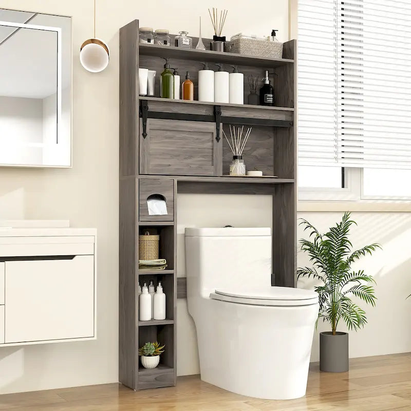 Gymax Over The Toilet Storage Cabinet w/ Sliding Barn Door Adjustable