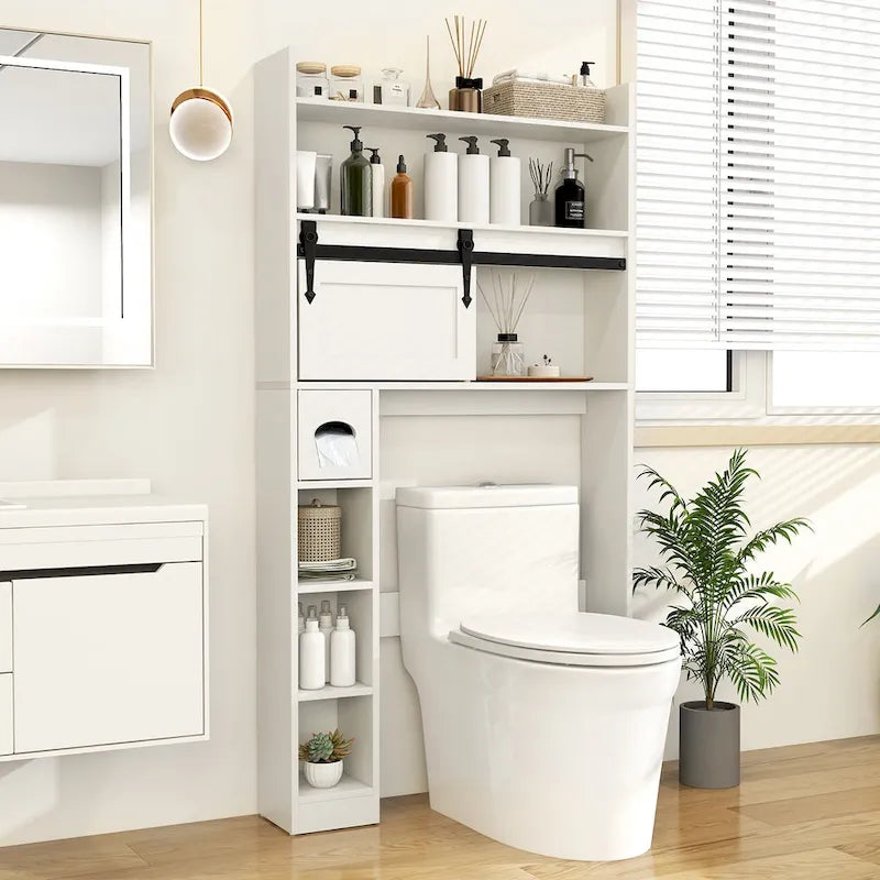 Gymax Over The Toilet Storage Cabinet w/ Sliding Barn Door Adjustable