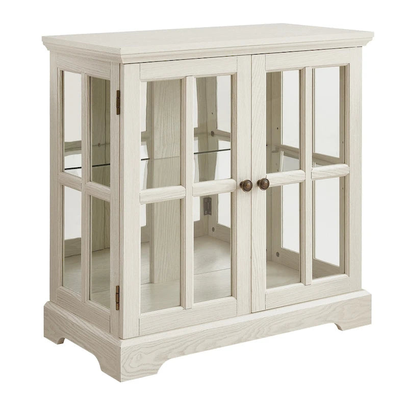 LED Glass Antique Curio Display Cabinet Showcase with Lattice Doors