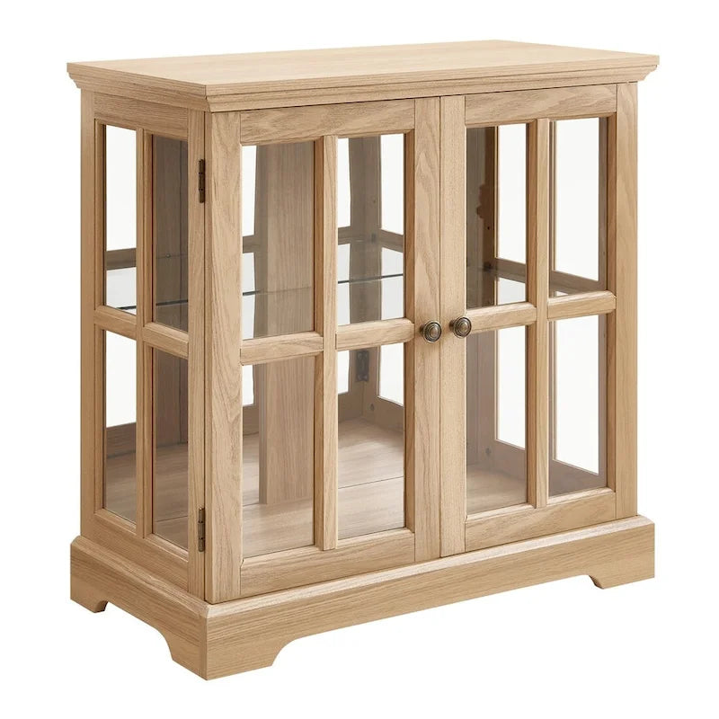 LED Glass Antique Curio Display Cabinet Showcase with Lattice Doors