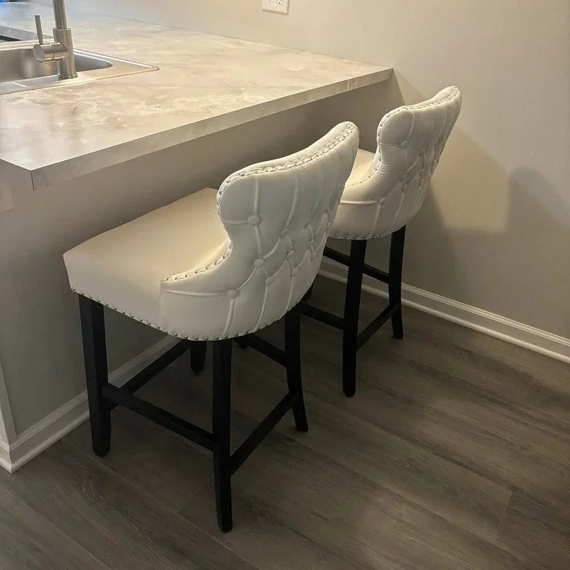 Button Tufted Velvet Wing Back Barstools Set of 6