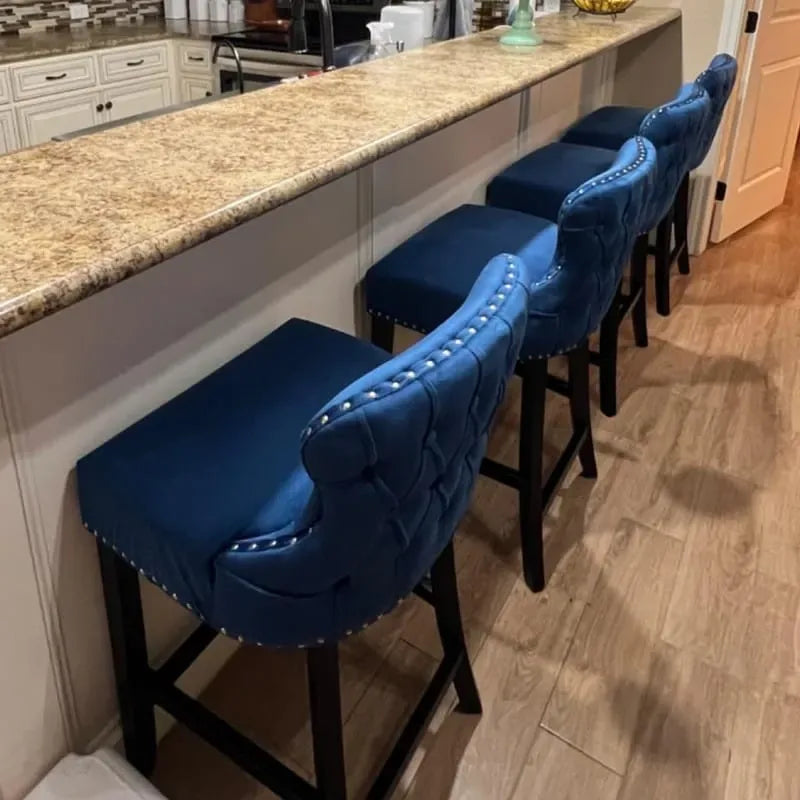 Button Tufted Velvet Wing Back Barstools Set of 6