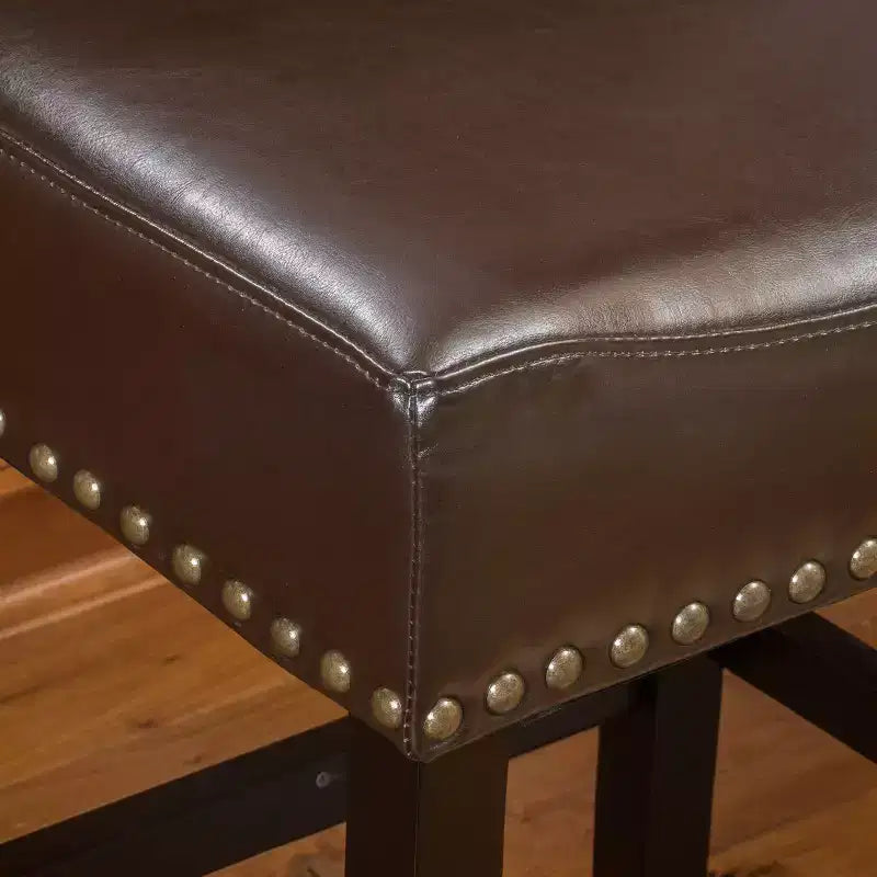 Set of 2 Louigi 30" Barstool Brown - Christopher Knight Home: Bronze Studs, Upholstered, Wood Legs