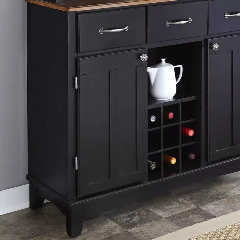 Large Buffet of Buffets Server with Hutch and Oak Top Black - Homestyles
