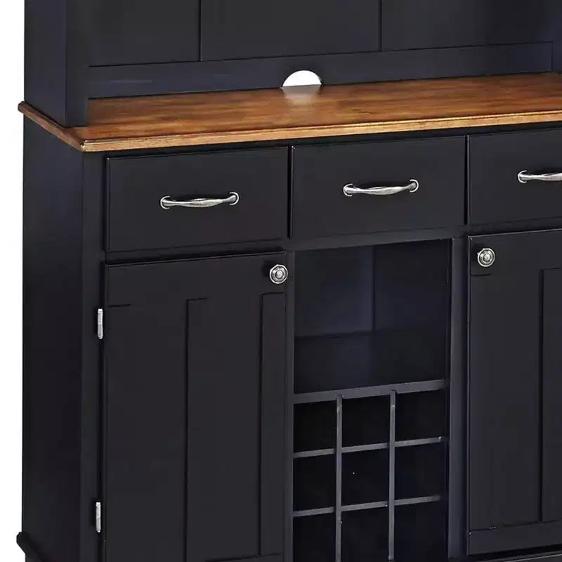 Large Buffet of Buffets Server with Hutch and Oak Top Black - Homestyles