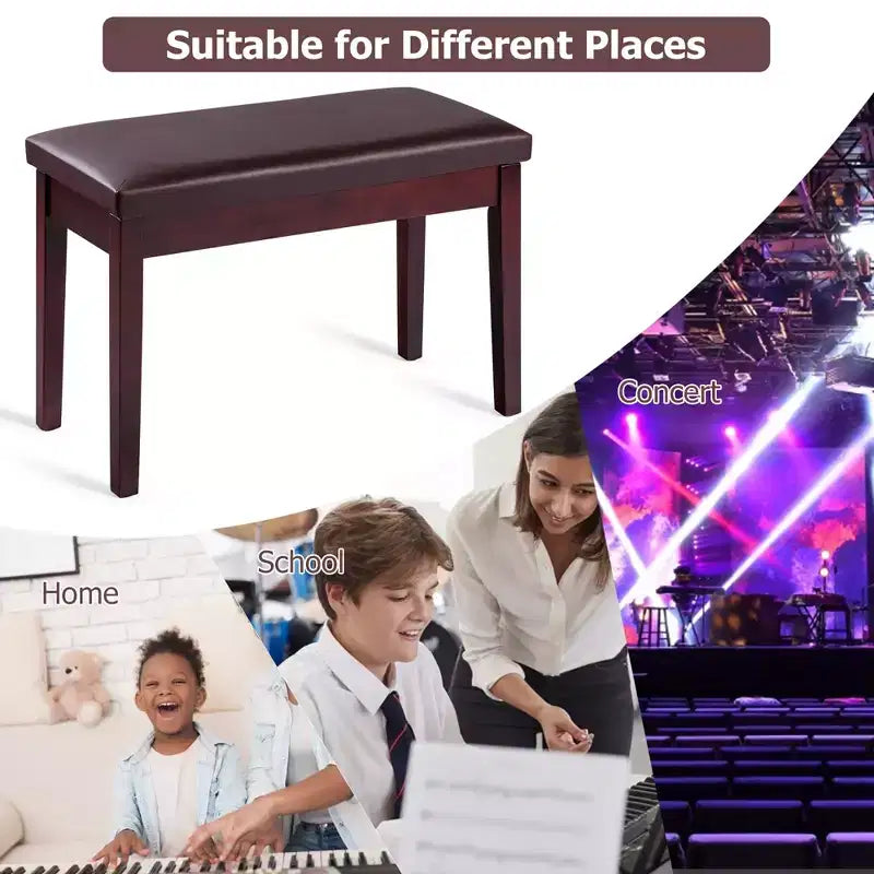 Costway PU Leather Piano Bench Padded Double Duet Keyboard Seat Storage Brown