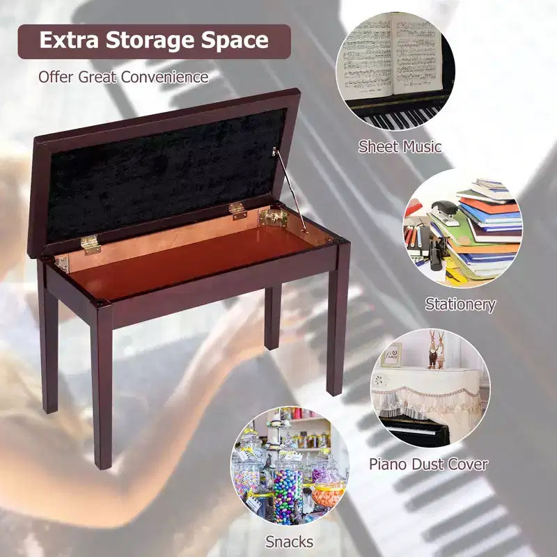 Costway PU Leather Piano Bench Padded Double Duet Keyboard Seat Storage Brown