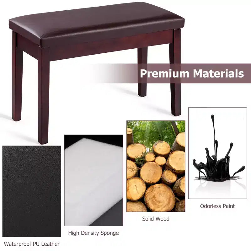 Costway PU Leather Piano Bench Padded Double Duet Keyboard Seat Storage Brown