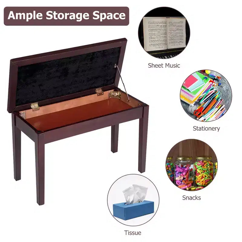 Costway PU Leather Piano Bench Padded Double Duet Keyboard Seat Storage Brown