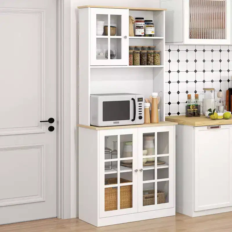 HOMCOM Kitchen Buffet with Hutch, Storage Pantry with 3 Cabinets, 2 Open Shelves and Large Countertop