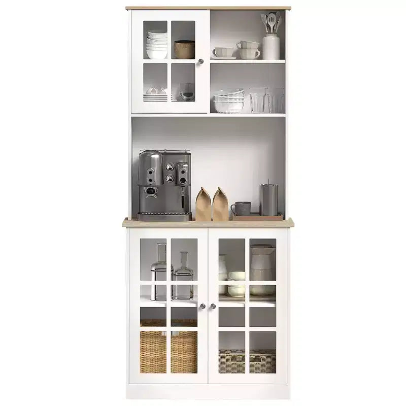 HOMCOM Kitchen Buffet with Hutch, Storage Pantry with 3 Cabinets, 2 Open Shelves and Large Countertop