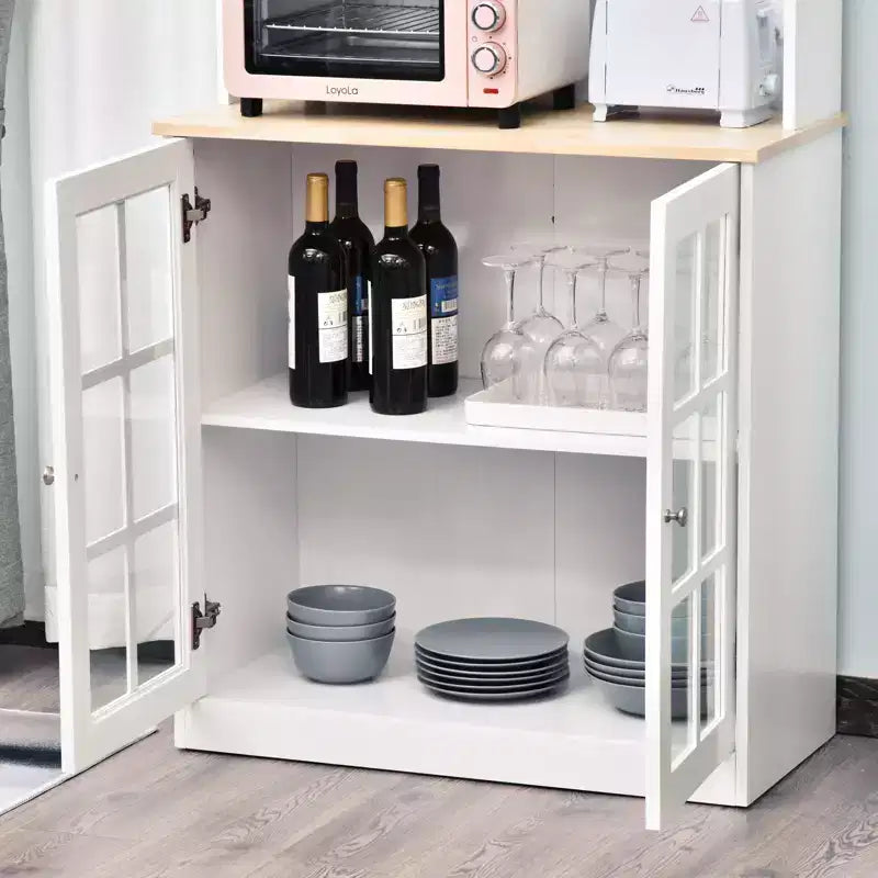 HOMCOM Kitchen Buffet with Hutch, Storage Pantry with 3 Cabinets, 2 Open Shelves and Large Countertop