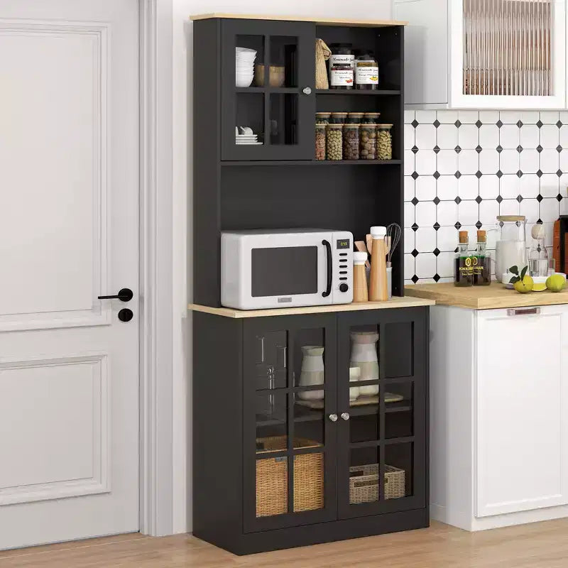 HOMCOM Kitchen Buffet with Hutch, Storage Pantry with 3 Cabinets, 2 Open Shelves and Large Countertop