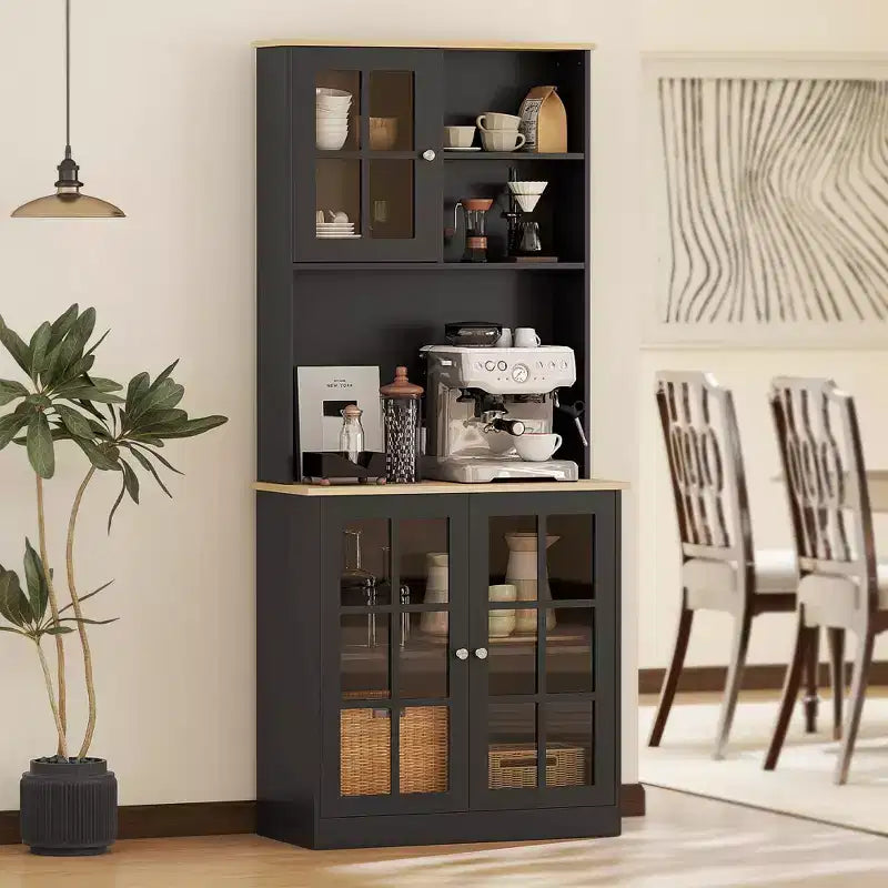 HOMCOM Kitchen Buffet with Hutch, Storage Pantry with 3 Cabinets, 2 Open Shelves and Large Countertop