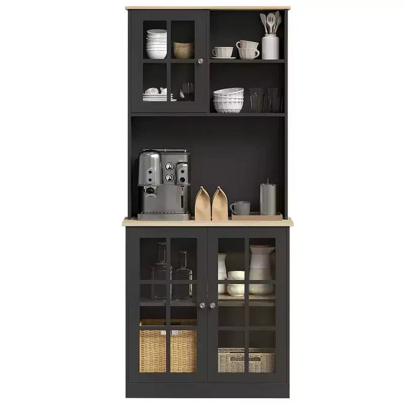 HOMCOM Kitchen Buffet with Hutch, Storage Pantry with 3 Cabinets, 2 Open Shelves and Large Countertop